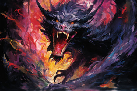 Ferocious shadow dragons, wreathed in darkness and possessing formidable power - Generative AIの素材