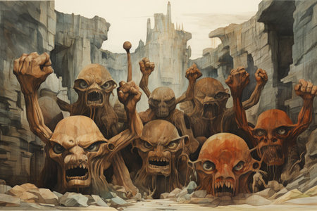 Massive trolls with boulders for fists - Generative AIの素材