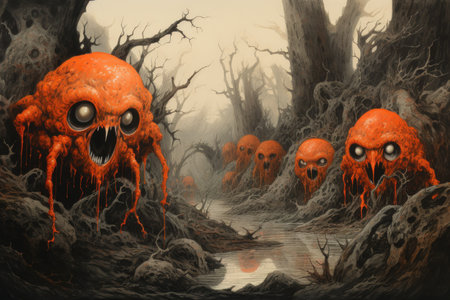 Ferocious lava golems, born from volcanic eruptions, with molten rock bodies - Generative AIの素材