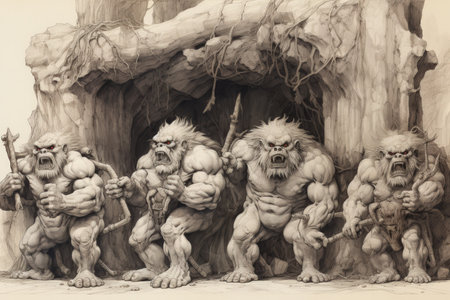Massive trolls with boulders for fists - Generative AIの素材