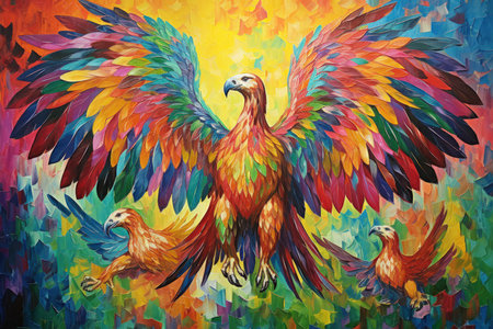 Loyal griffins, majestic creatures with the body of a lion and the wings of an eagle - Generative AIの素材