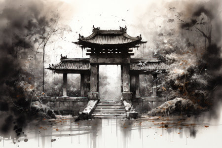Enigmatic shadow gates, portals to realms shrouded in darkness and mystery - Generative AIの素材
