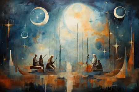 Celestial harpists, playing melodies that resonate through the heavens - Generative AIの素材