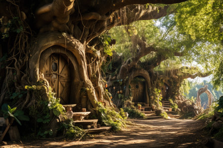 Lively talking trees providing shelter and wisdom - Generative AIの素材