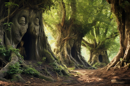 Lively talking trees providing shelter and wisdom - Generative AIの素材