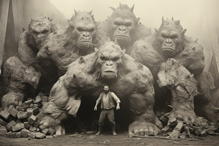Massive trolls with boulders for fists - Generative AIの素材