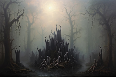 Vengeful banshees, their mournful cries echoing through haunted forests - Generative AI