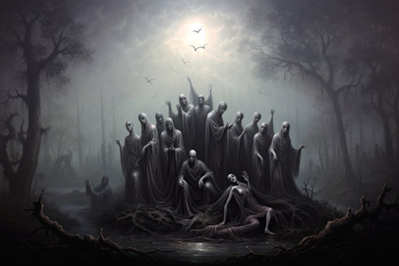 Vengeful banshees, their mournful cries echoing through haunted forests - Generative AI