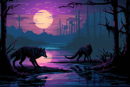 Swift shadow wolves, blending seamlessly into the night as they hunt their prey - Generative AI