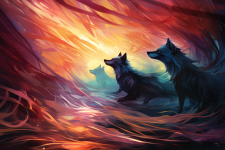 Swift shadow wolves, blending seamlessly into the night as they hunt their prey - Generative AI