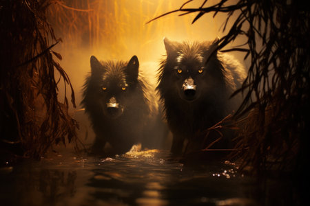 Swift shadow wolves, blending seamlessly into the night as they hunt their prey - Generative AI
