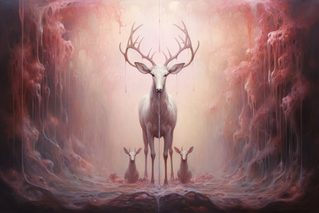 Radiant celestial stags, guiding lost souls through the astral planes - Generative AIの写真素材