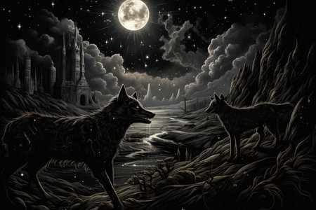 Swift shadow wolves, blending seamlessly into the night as they hunt their prey - Generative AI