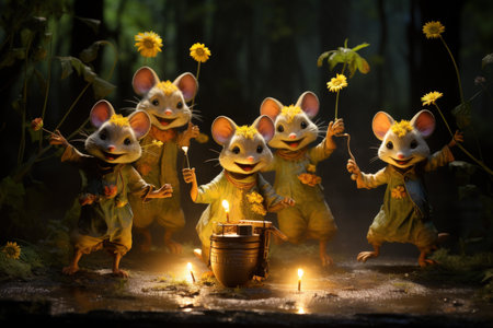 Playful trickster sprites, causing harmless pranks and laughter in the fae realm - Generative AIの写真素材