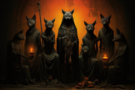 Scheming witches familiars, such as cunning black cats - Generative AI