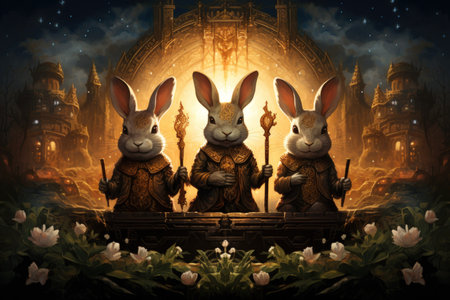 Playful moon rabbits, bestowing luck and fortune to those who encounter them - Generative AI