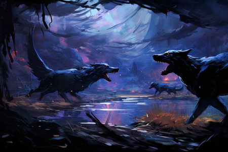 Swift shadow wolves, blending seamlessly into the night as they hunt their prey - Generative AI