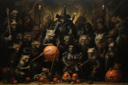 Scheming witches familiars, such as cunning black cats - Generative AI