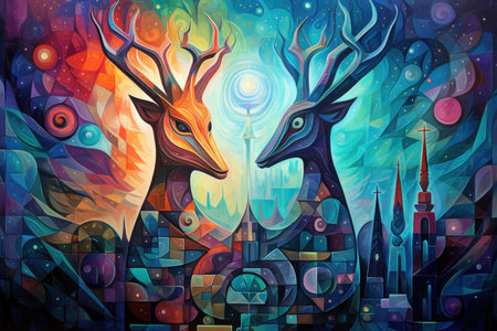 Radiant celestial stags, guiding lost souls through the astral planes - Generative AIの写真素材