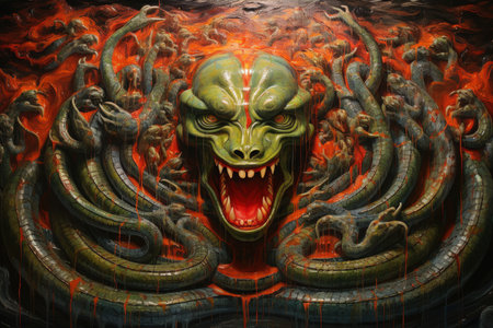 Serpentine naga, possessing both human and snake-like features, with vast wisdom - Generative AI