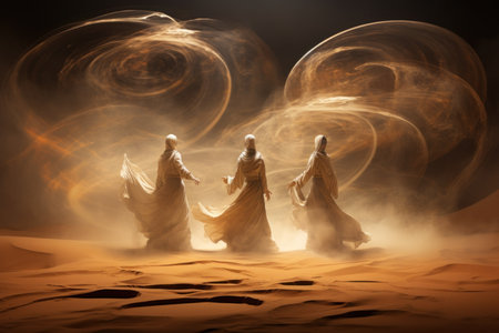 Whirling sandstorm djinns, granting three wishes to those who find their lamp - Generative AIの写真素材