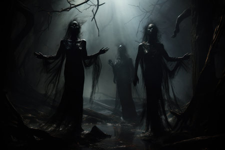 Vengeful banshees, their mournful cries echoing through haunted forests - Generative AIの写真素材