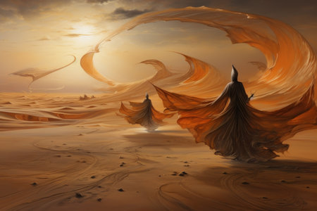 Whirling sand dervishes, harnessing the power of desert winds in mesmerizing dances - Generative AIの写真素材