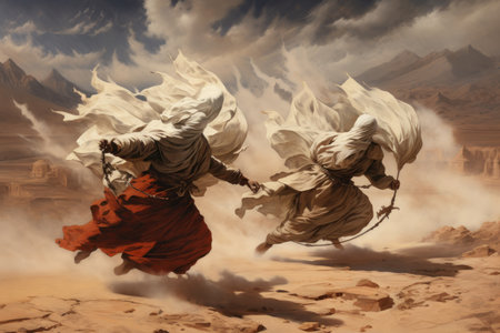 Whirling sand dervishes, harnessing the power of desert winds in mesmerizing dances - Generative AI