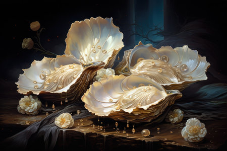 Luminous Pearl Oysters - Generative AIの写真素材