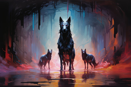 Swift shadow wolves, blending seamlessly into the night as they hunt their prey - Generative AI