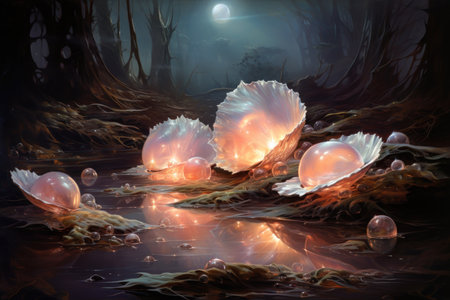 Luminous Pearl Oysters - Generative AIの写真素材