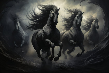 Whirling cyclone riders, harnessing the power of storms atop their magical steeds - Generative AIの写真素材