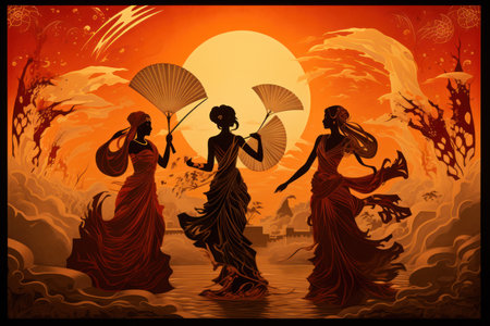 Whirling sandstorm djinns, granting three wishes to those who find their lamp - Generative AIの写真素材