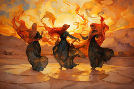 Whirling sand dervishes, harnessing the power of desert winds in mesmerizing dances - Generative AIの写真素材