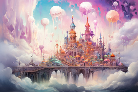 Whimsical cloud castles, floating high above the world, accessible only to dreamers - Generative AIの写真素材
