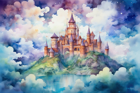Whimsical cloud castles, floating high above the world, accessible only to dreamers - Generative AIの写真素材