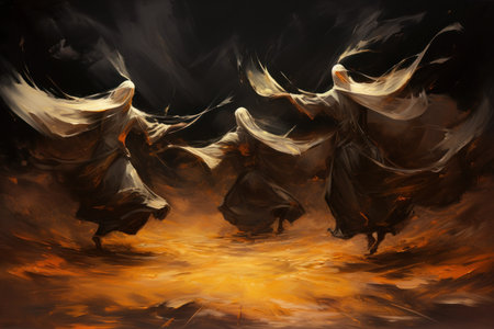 Whirling sand dervishes, harnessing the power of desert winds in mesmerizing dances - Generative AIの写真素材