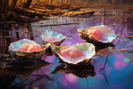 Luminous Pearl Oysters - Generative AIの写真素材