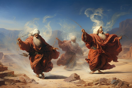 Whirling sand dervishes, harnessing the power of desert winds in mesmerizing dances - Generative AIの写真素材
