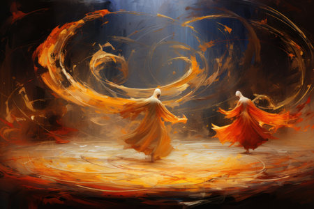 Whirling sand dervishes, harnessing the power of desert winds in mesmerizing dances - Generative AIの写真素材