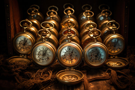 Time-traveling pocket watches, allowing glimpses into past and future moments - Generative AIの写真素材