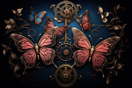 Whimsical Clockwork Butterflies - Generative AIの写真素材