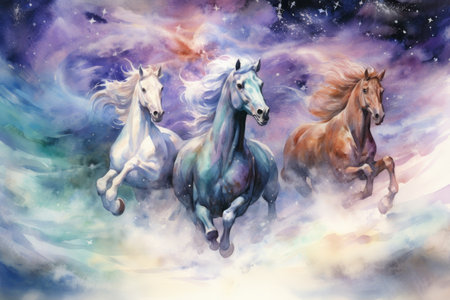 Whirling cyclone riders, harnessing the power of storms atop their magical steeds - Generative AIの写真素材