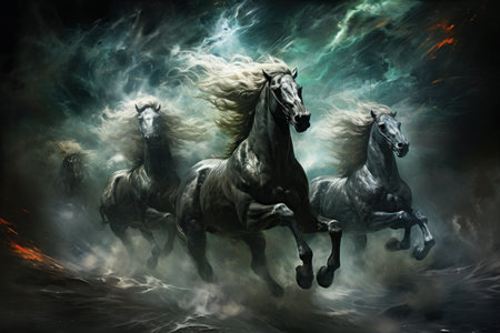 Whirling cyclone riders, harnessing the power of storms atop their magical steeds - Generative AIの写真素材