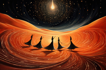 Whirling sand dervishes, harnessing the power of desert winds in mesmerizing dances - Generative AIの写真素材