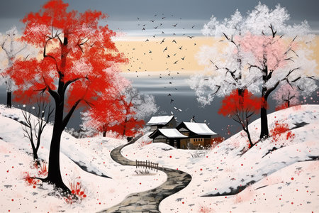 Snow-Covered Landscapes - Generative AIの写真素材