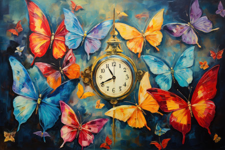 Whimsical Clockwork Butterflies - Generative AIの写真素材