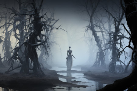 Fog and Mist: Capture the eerie beauty of fog and mist in cold weather, especially around bodies of water. - Generative AIの素材