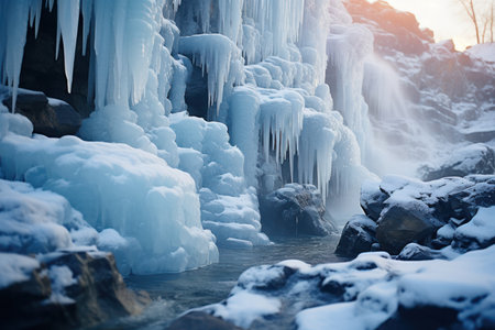 Frozen Waterfalls: Photograph the unique formations of frozen waterfalls in cold regions. - Generative AIの素材