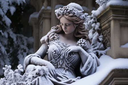 Snow-covered Statues and Monuments: Explore the contrast between historical or artistic structures and the wintery environment. - Generative AIの素材